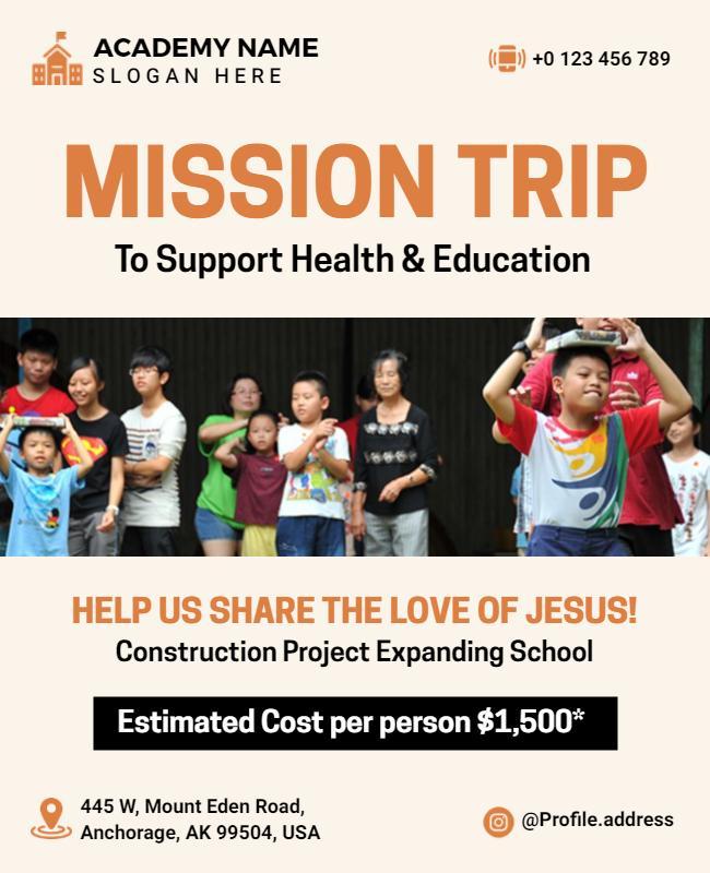 Mission Trip Health and Education Support Flyer Template