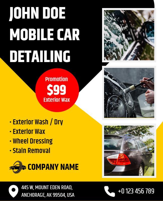 Dynamic Yellow Mobile Car Detailing Service Flyer Template