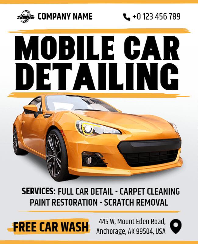 Bold Orange Mobile Car Detailing Service Flyer Template