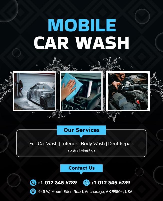 Dynamic Blue Mobile Car Wash Service Flyer Template