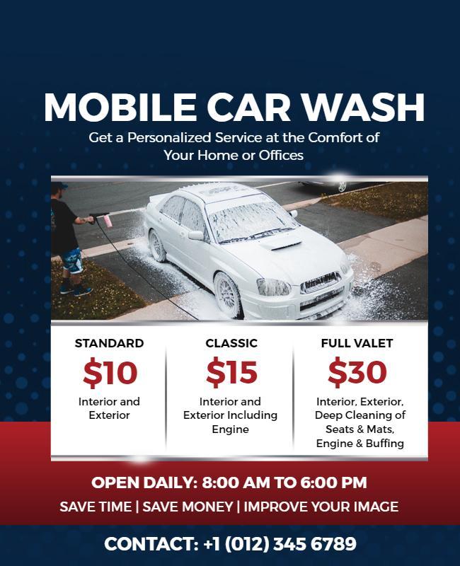 Bold Blue Mobile Car Wash Service Flyer Template