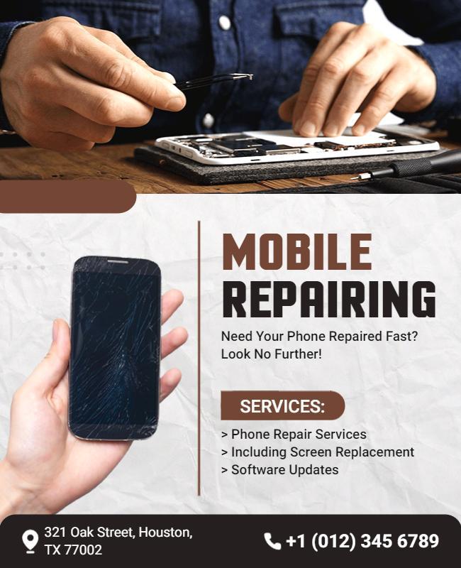 Modern Brown Mobile Repairing Services Flyer Template