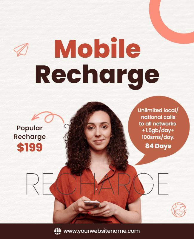 Modern Coral Mobile Recharge Promotional Flyer Template