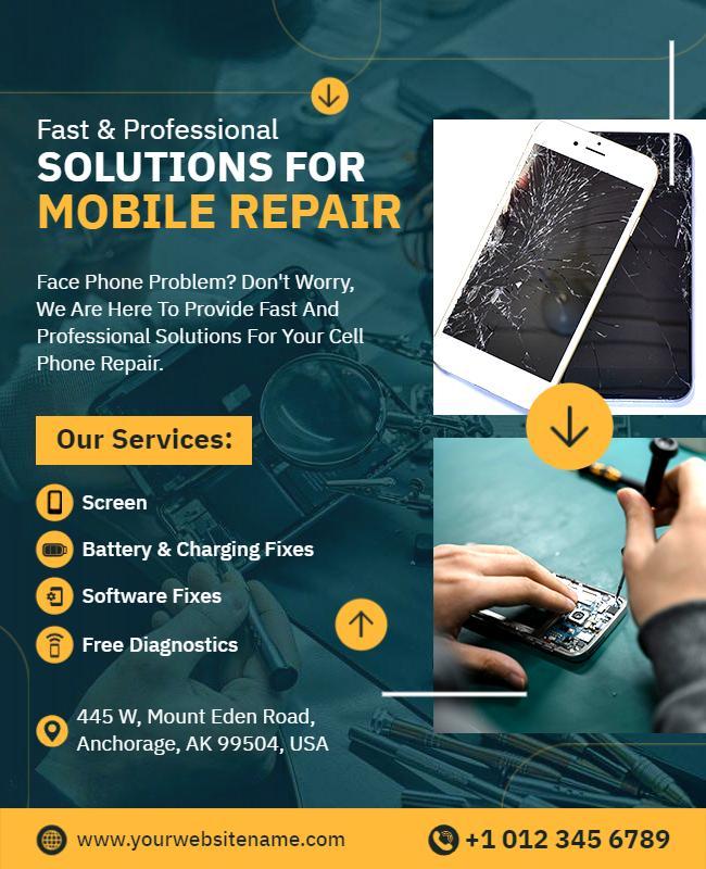 Innovative Blue Mobile Repair Service Solutions Flyer Template