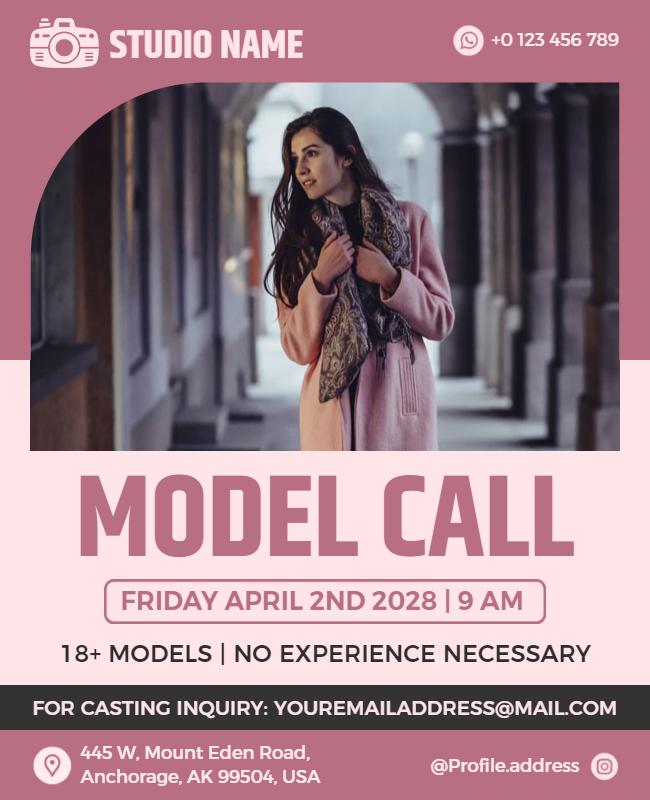 Chic Pink Model Call Event Invitation Flyer Template