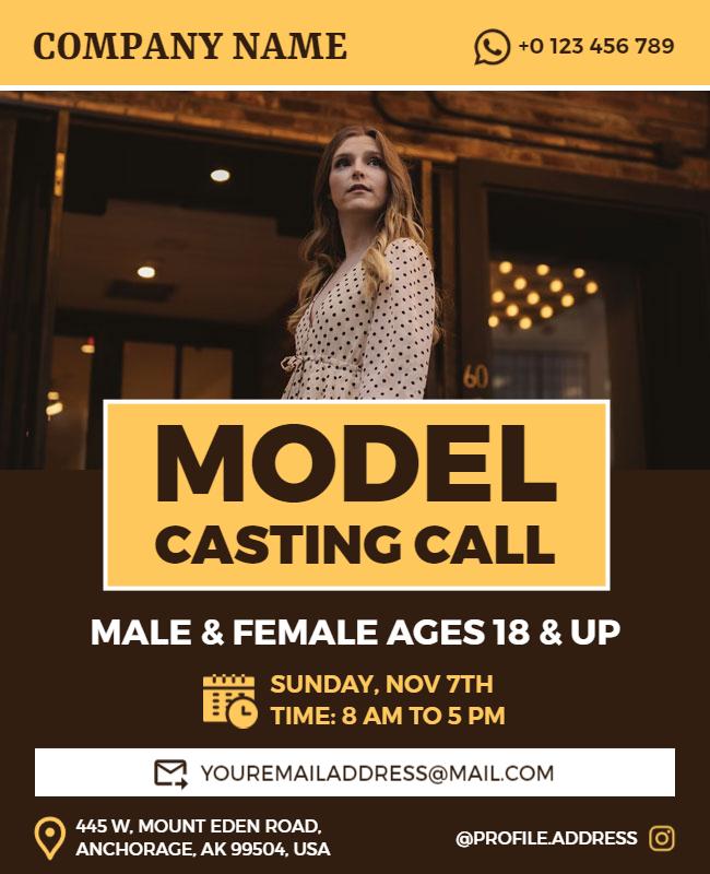 Chic Fashion Model Casting Call Yellow Flyer Template