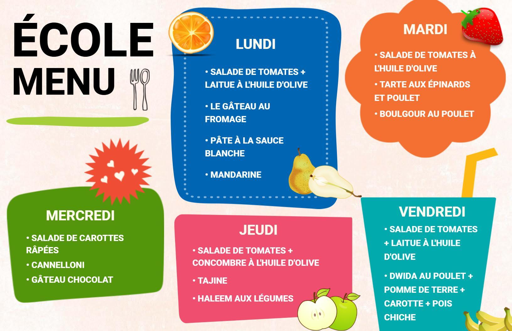 Modèle De Menu Coloré De L'école Pour Enfants