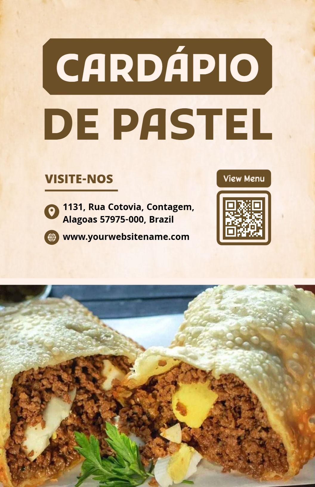 Modelo De Cardápio Clássico Em Tons De Bege Para Pastel De Feira Brasileiro