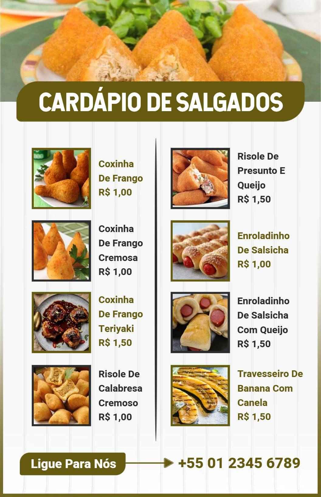 Modelo De Cardápio Com Preços De Seleção De Snacks Crocantes Modernos