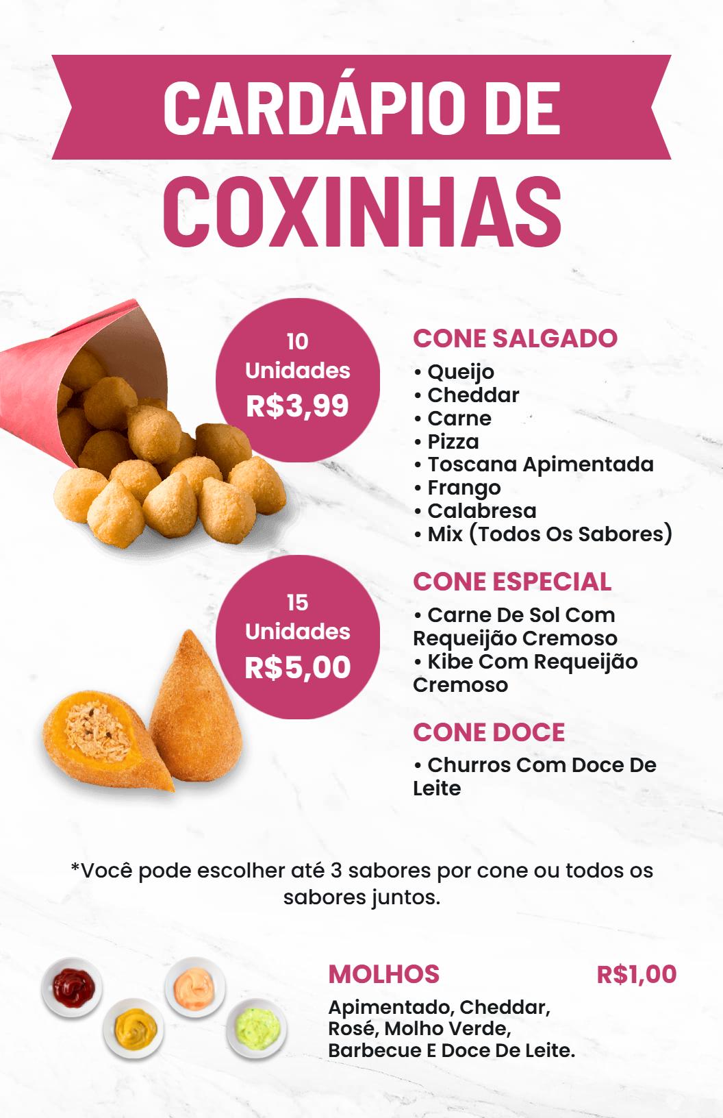 Modelo De Cardápio De Combo Especial De Coxinhas Para Carrinho De Comida Rosa Vibrante