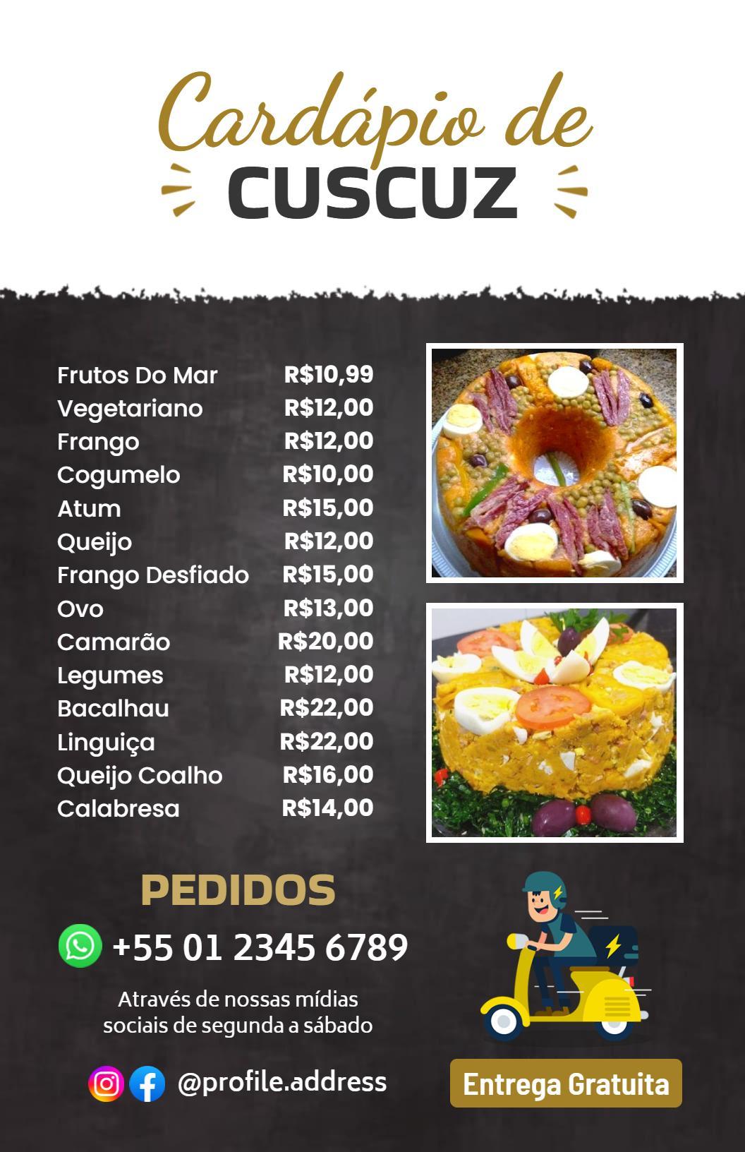Modelo De Cardápio De Cuscuz Brasileiro Com Charmoso Estilo De Lousa