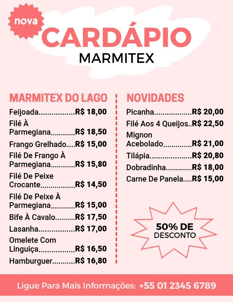 Modelo De Cardápio De Descontos Para Restaurante Com Destaques Em Rosa-Pastel