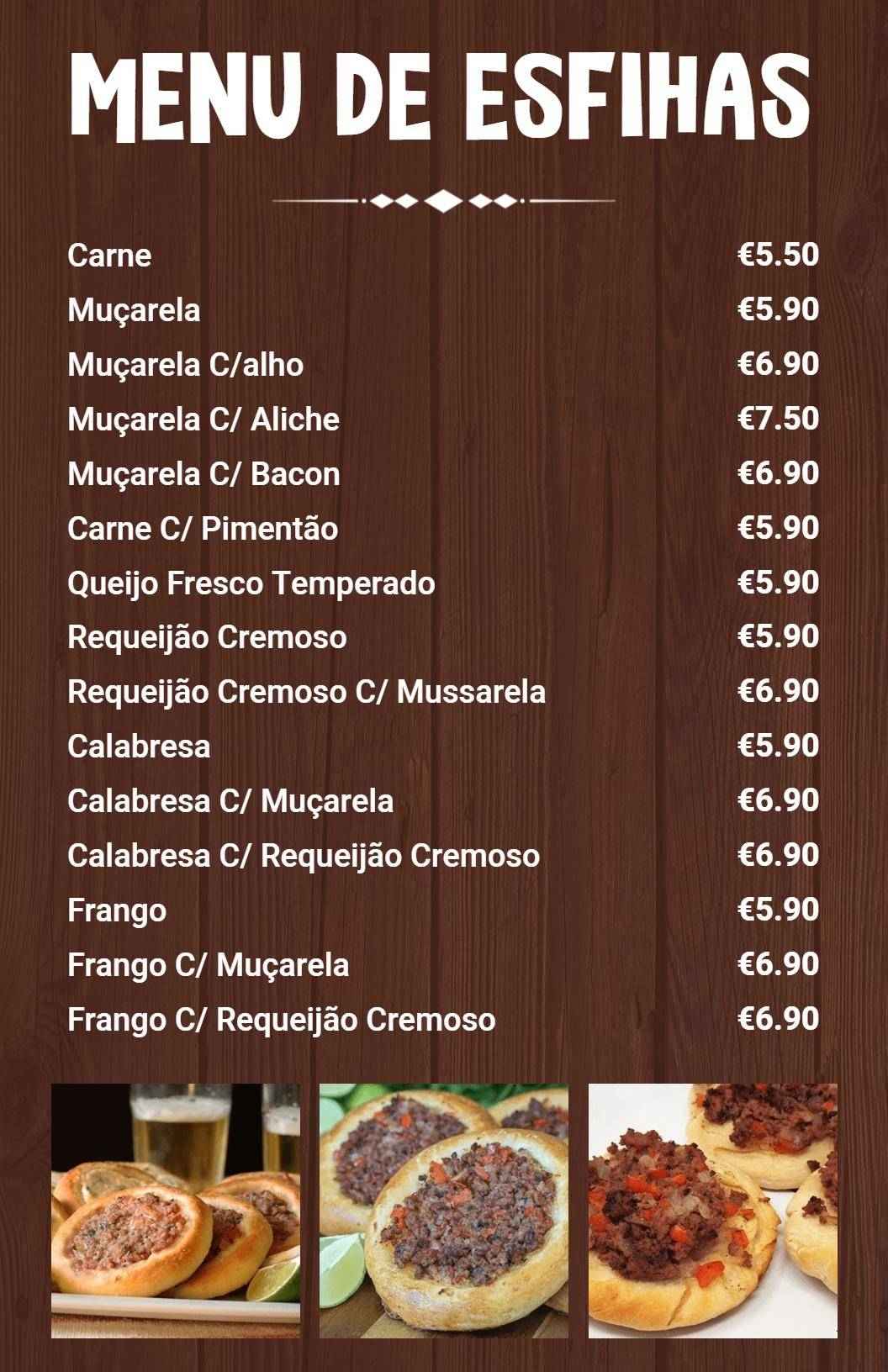 Modelo De Cardápio De Esfihas Brasileiras Deliciosas De Carne E Queijo