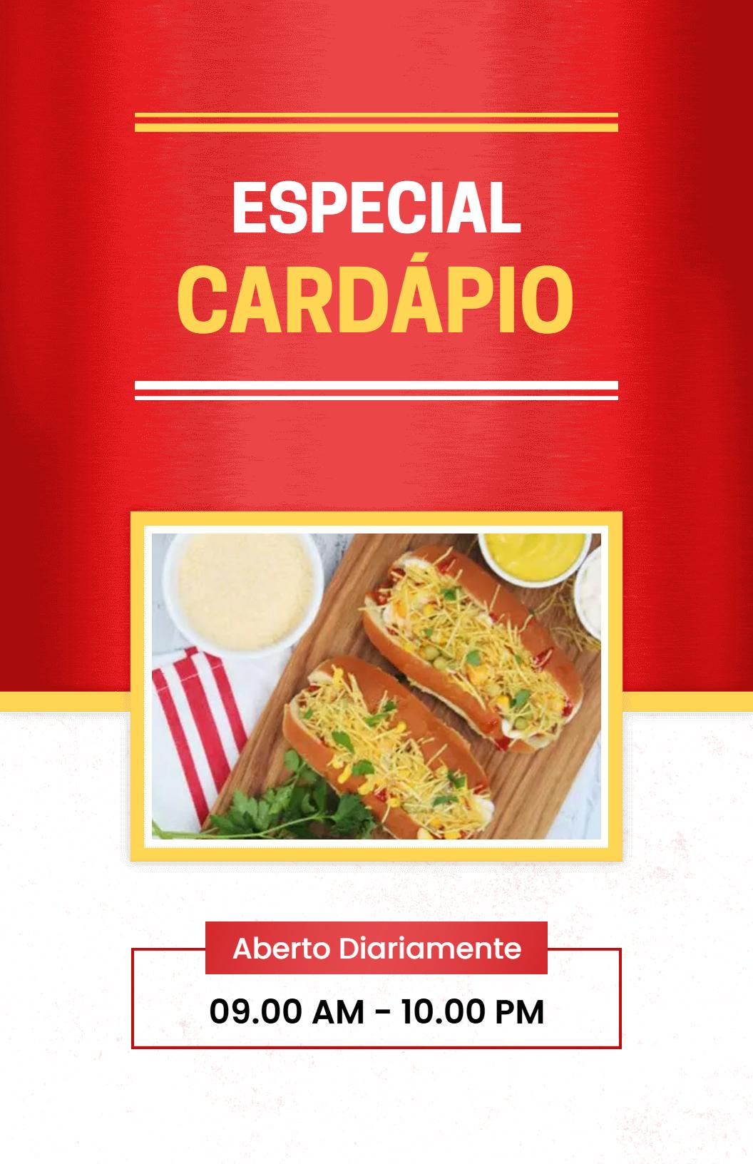 Modelo De Cardápio De Lanches Brasileiros Para Restaurante Casual Em Vermelho Vivo