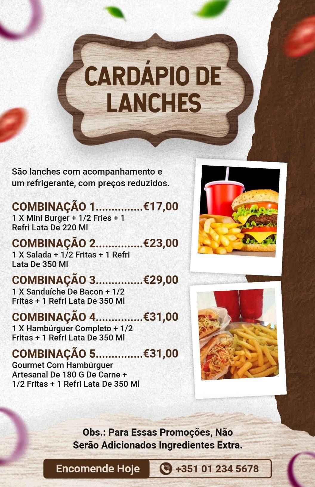 Modelo De Cardápio De Lanches Sanduíche De Bacon Gourmet E Batatas Fritas