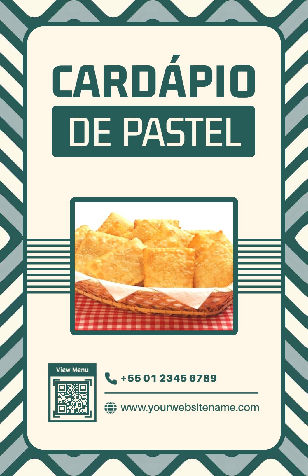 Modelo De Cardápio De Pastelaria Brasileira Verde Com Estampa Geométrica