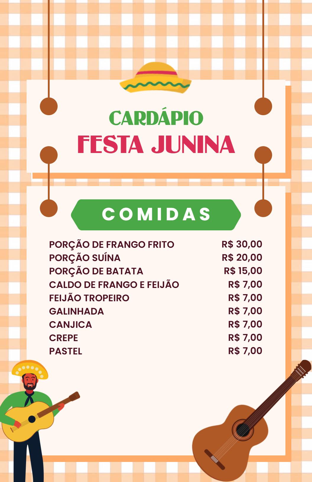 Modelo De Cardápio De Pratos Tradicionais Brasileiros Para a Festa Junina