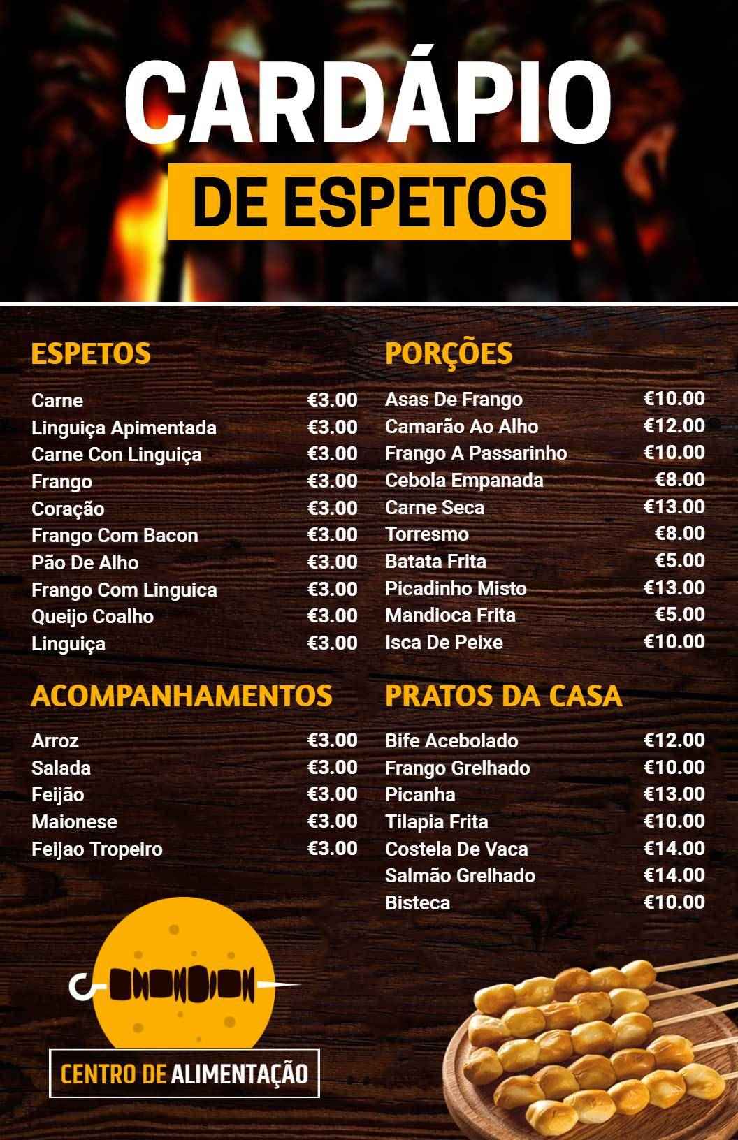 Modelo De Cardápio De Restaurante De Carnes Defumadas E Acompanhamentos