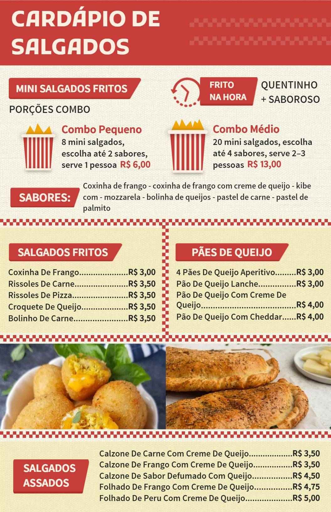 Modelo De Cardápio De Salgados Variados E Mini Fritos