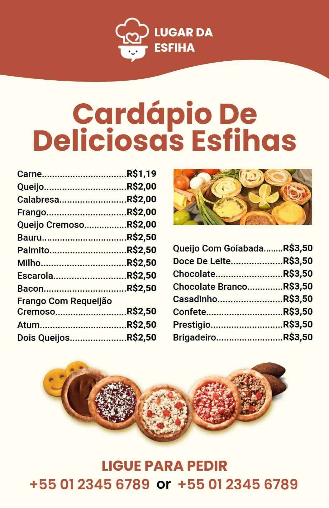 Modelo De Cardápio De Seleção De Esfihas Doces Em Vermelho E Branco