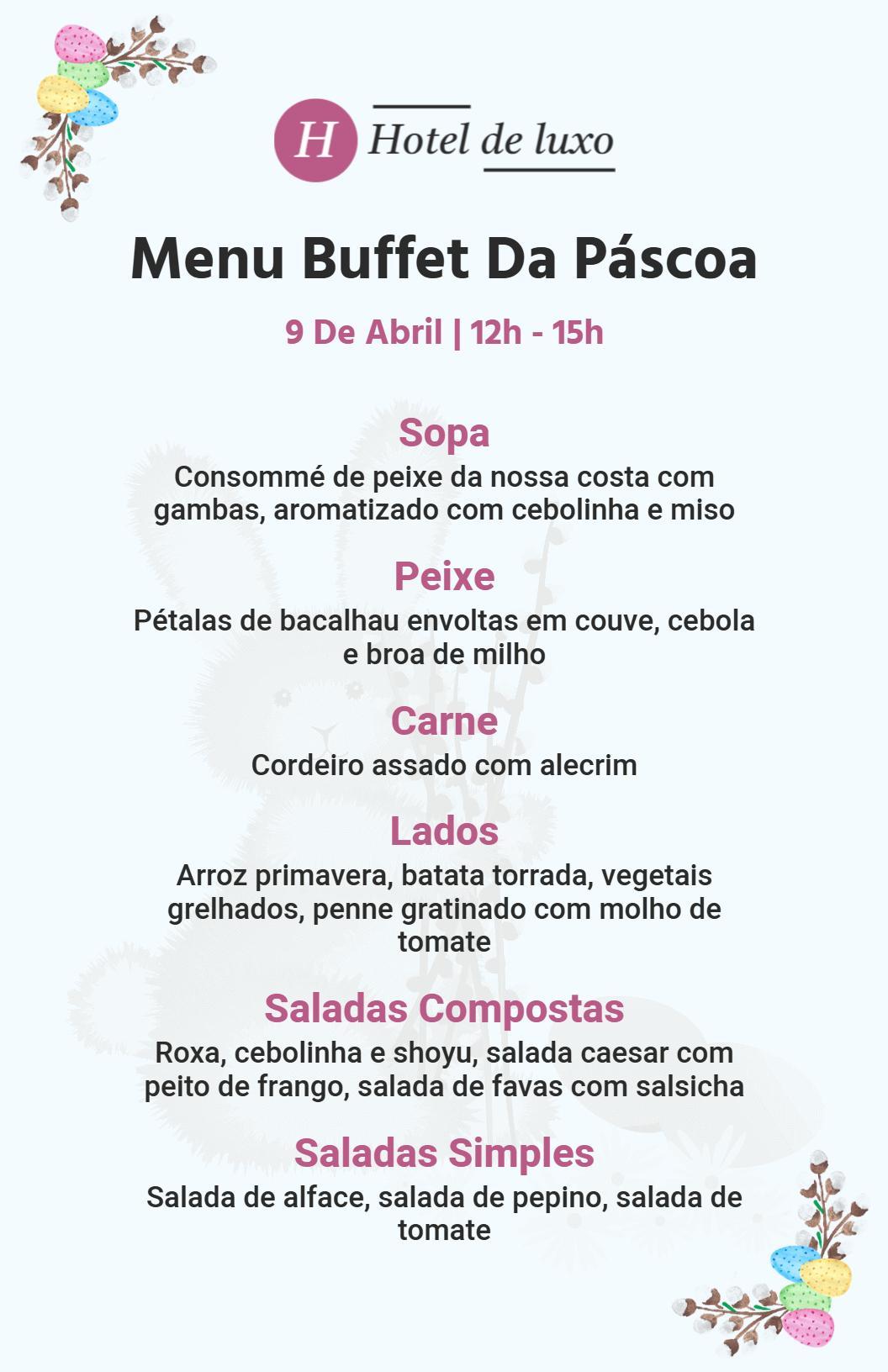 Modelo De Cardápio Elegante E Moderno De Buffet De Páscoa Para Hotel