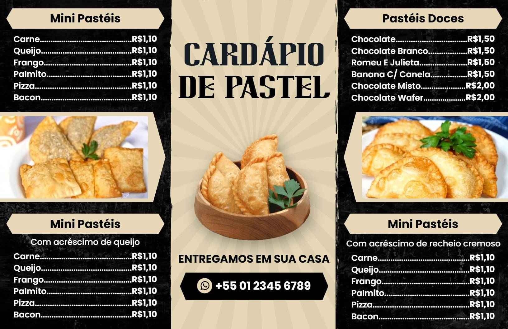 Modelo De Cardápio Em Tons De Bege E Preto Com Estilo Pastel