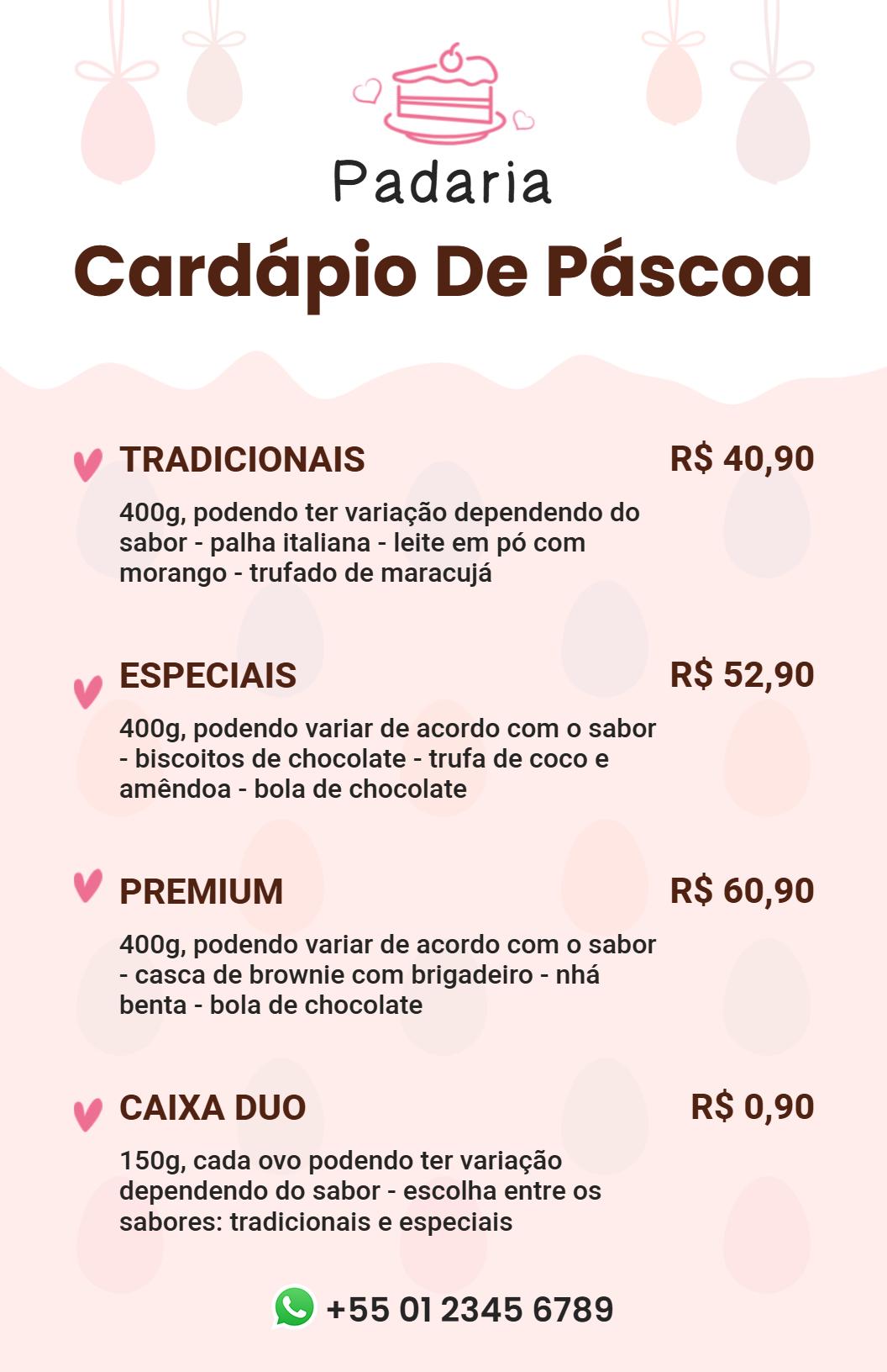 Modelo De Cardápio Estilizado Em Rosa Para Exposição De Doces De Páscoa