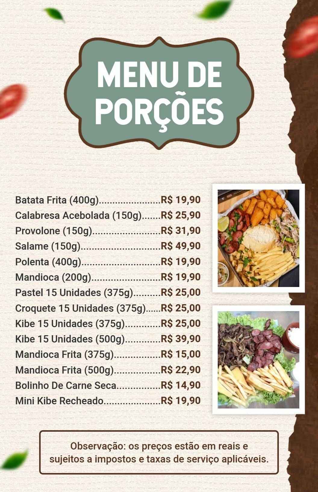 Modelo De Cardápio Ilustrado E Charmoso De Porções De Petiscos Brasileiros