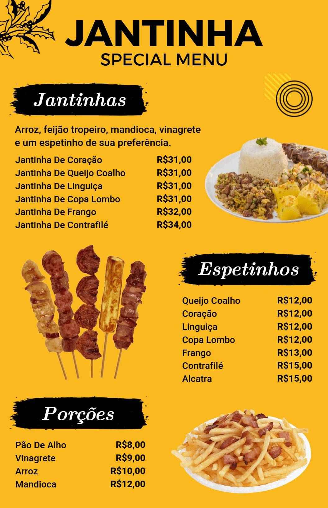 Modelo De Menu Alegre Jantinha E Espetinhos Amarelo