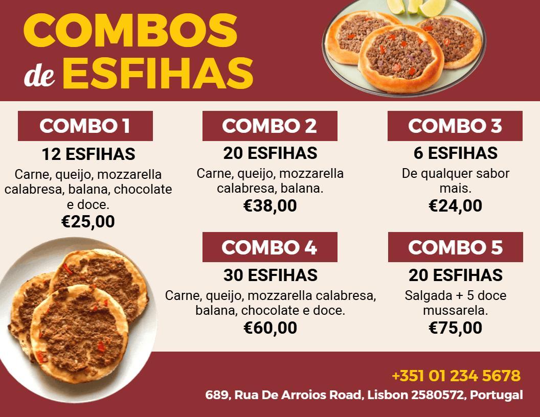 Modelo De Menu De Seleção De Esfihas Em Combinação Vibrante De Amarelo E Vermelho
