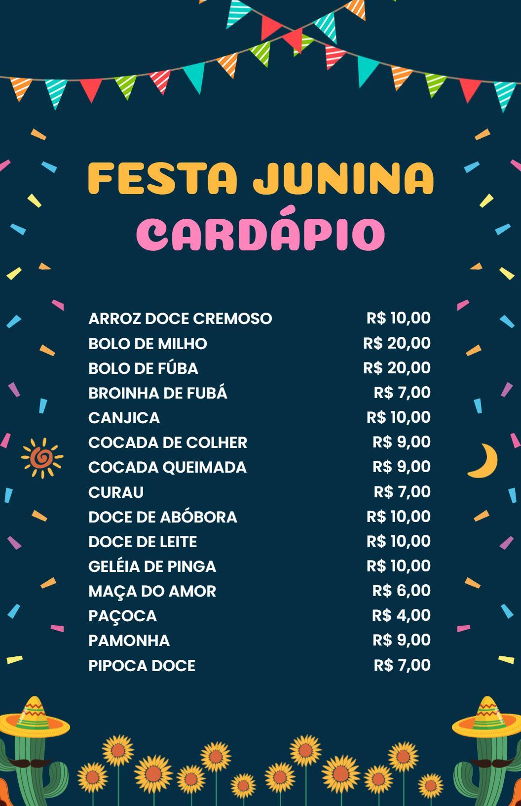 Modelo De Menu Festivo Colorido Festa Junina