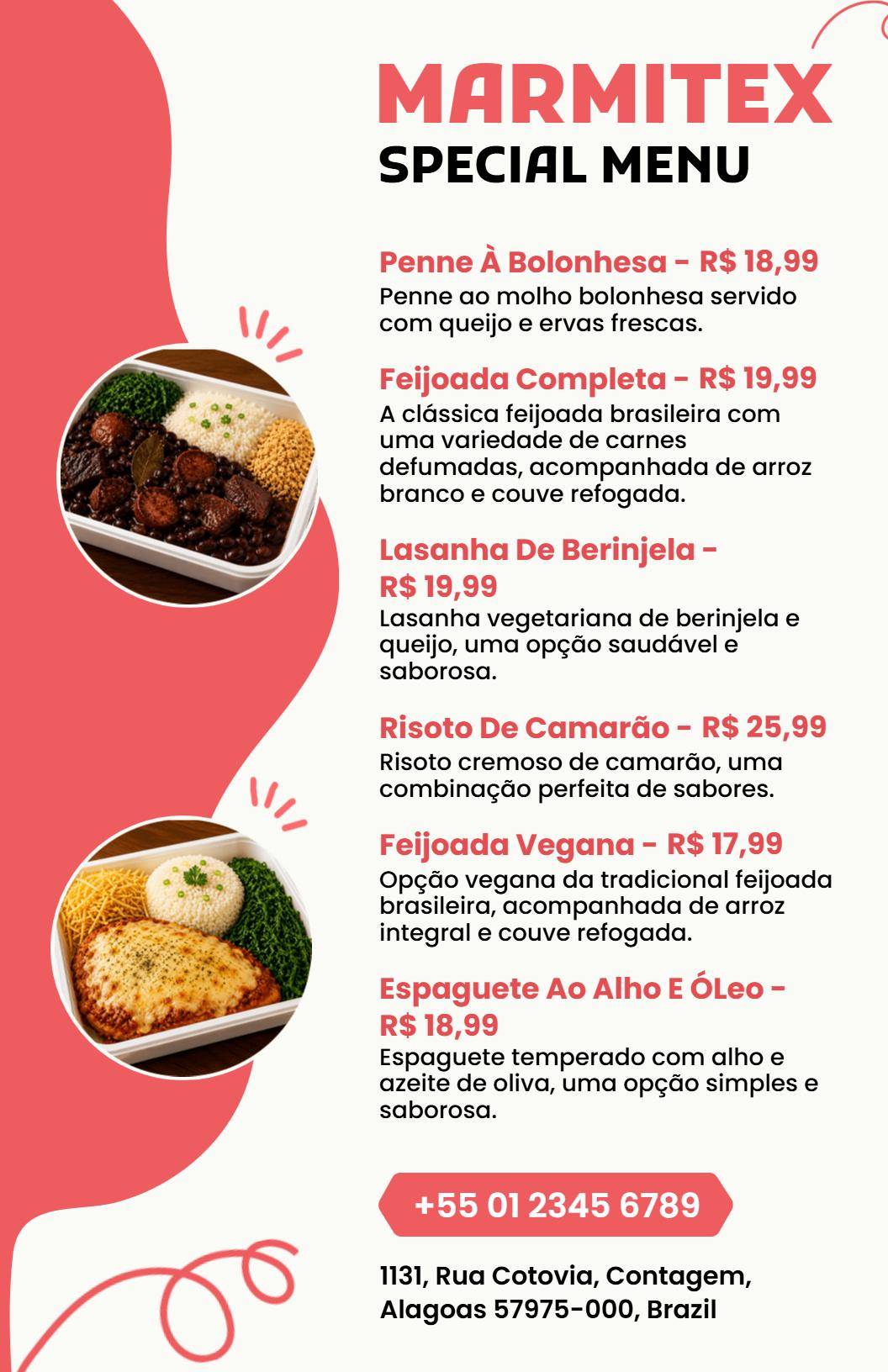 Modelo Vibrante De Menu De Feijoada Especial MARMITEX Brasileira