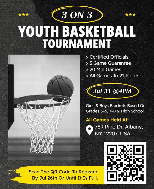 Modern 3 on 3 Youth Basketball Tournament Flyer Template