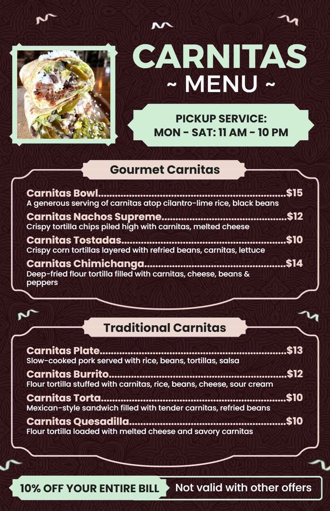 Modern Aesthetic Traditional Carnitas Special Menu Template