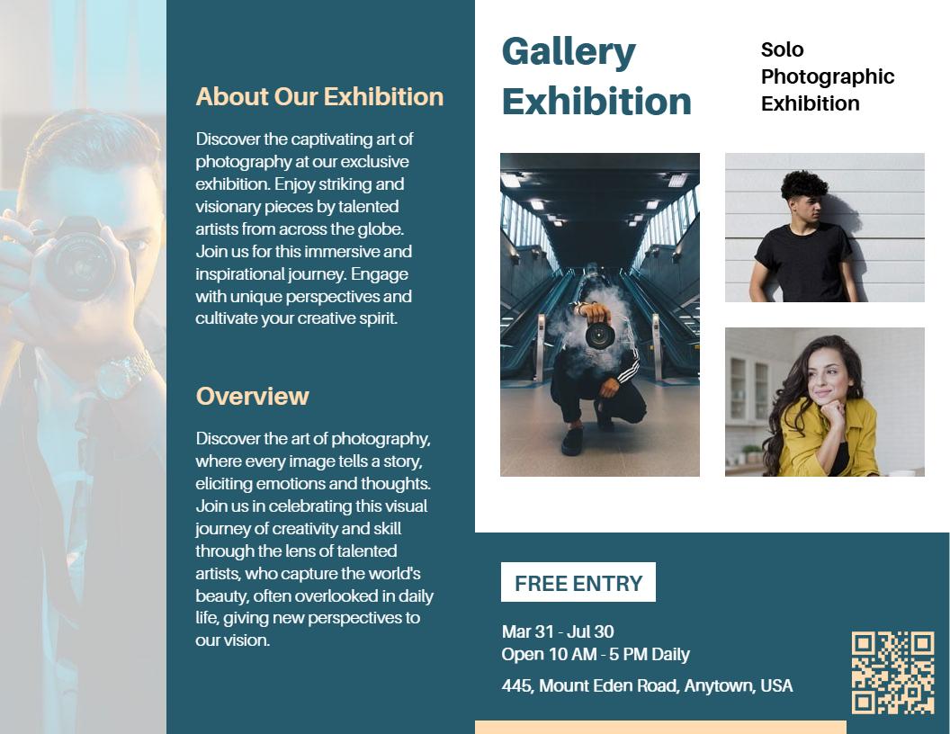 Modern Aqua Solo Photography Exhibition Gallery Brochure Template