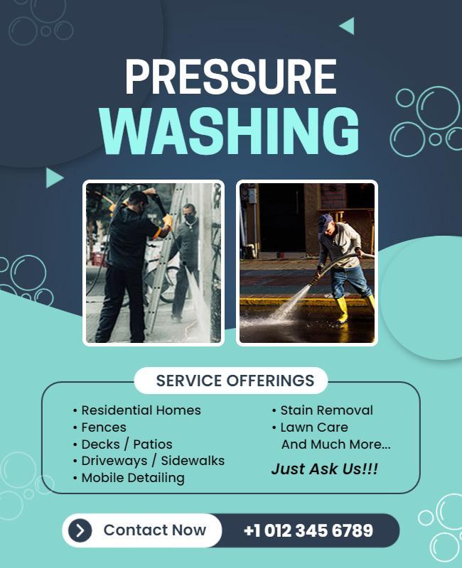 Modern Aqua-Themed Pressure Washing Service Poster Template