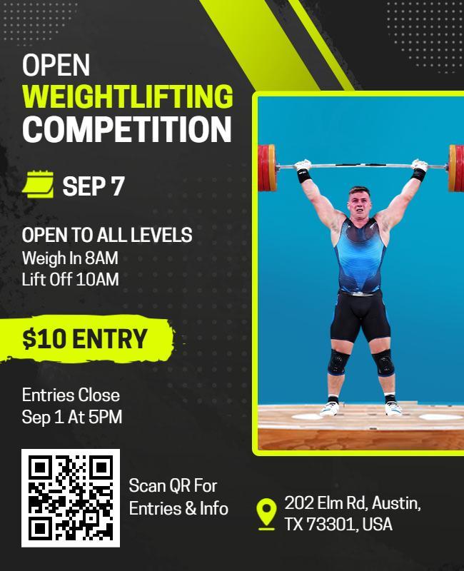 Modern Athletic Open Weightlifting Competition Flyer Template