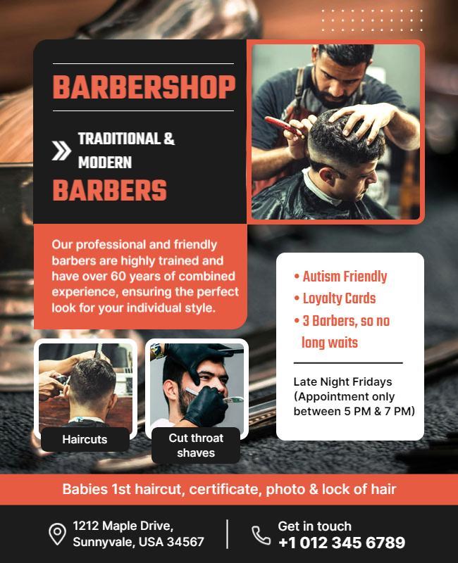 Modern Barbershop Services and Promotions Flyer Template