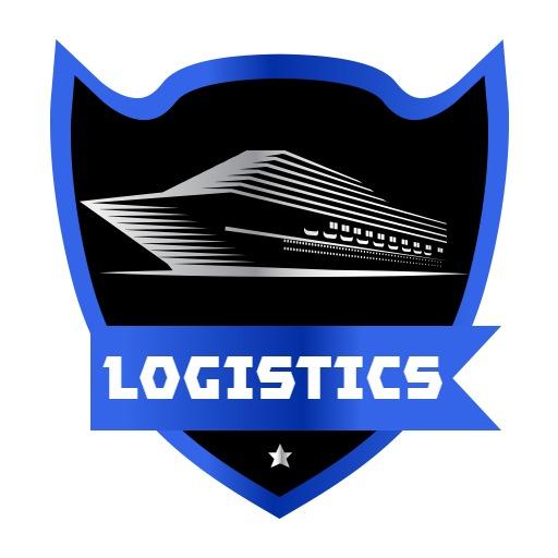 Modern Black and Blue Shield Design Celebrating Logistics Logo Template