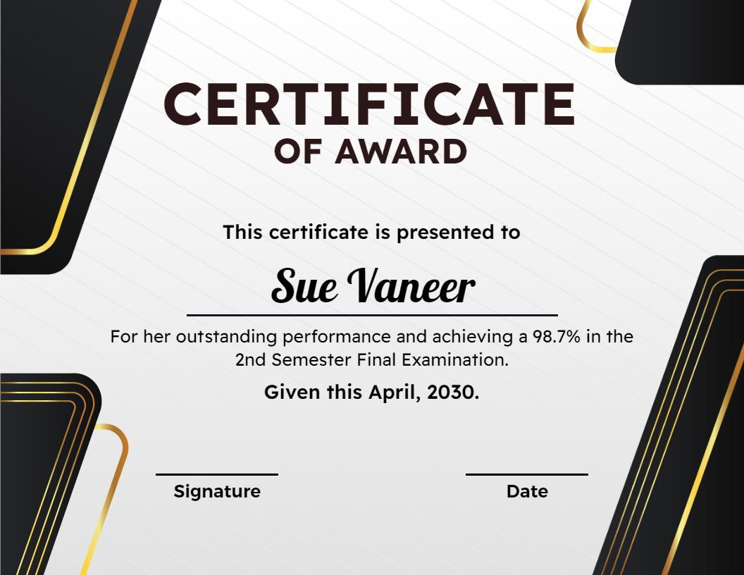 Modern Black and Gold Academic Achievement Award Certificate Template
