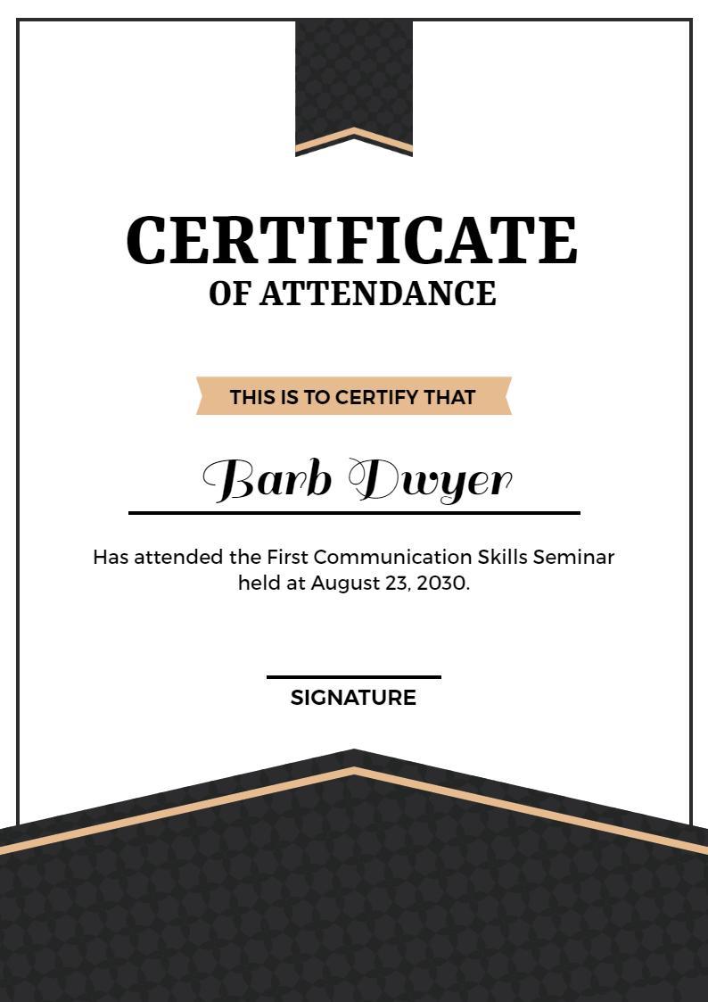 Modern Black and Gold Attendance Seminar Certificate Template