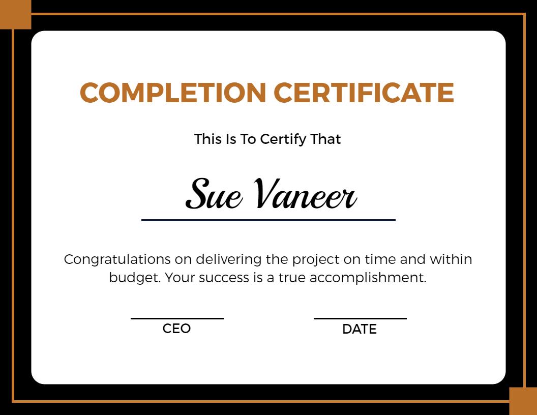 Modern Black and Gold Project Completion Certificate Template