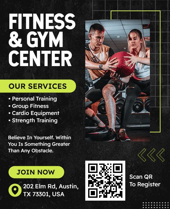 Modern Black and Green Fitness Center Promotion Flyer Template