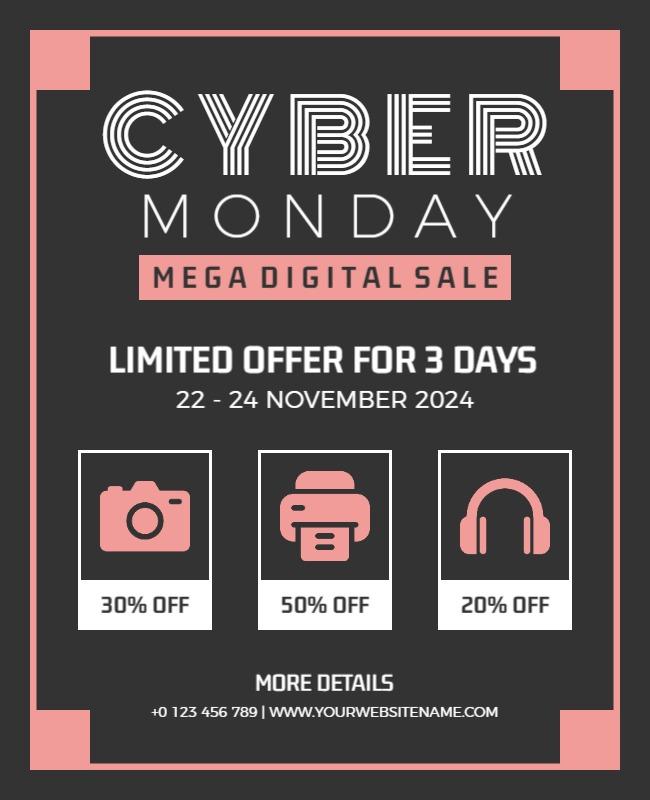 Modern Black and Pink Cyber Monday Sale Flyer Template