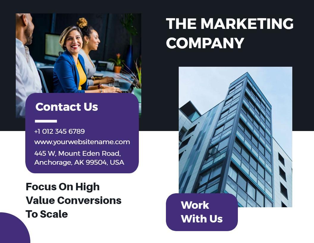 Modern Black and Purple Marketing Company Bi Fold Brochure Template