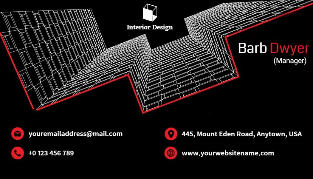 Modern Black and Red Interior Design Professional Business Card Template