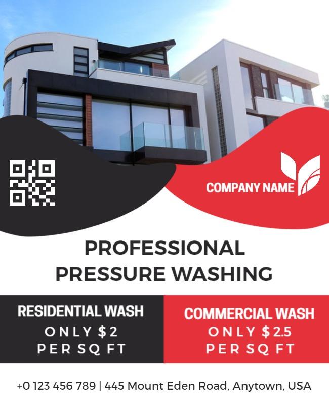 Modern Black and Red Professional Pressure Washing Poster Template