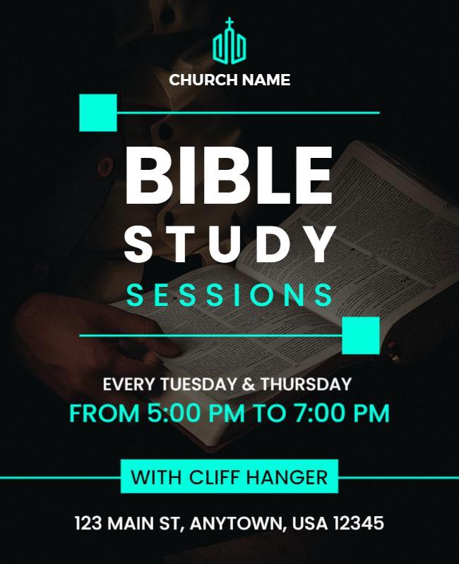 Modern Black and Teal Bible Study Sessions Poster Template