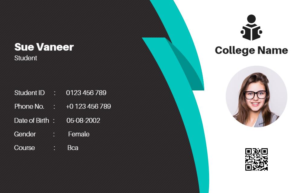 Modern Black and Teal Student Identity Card Template