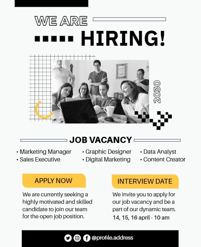 Modern Black and White Job Vacancy Recruitment Poster Template